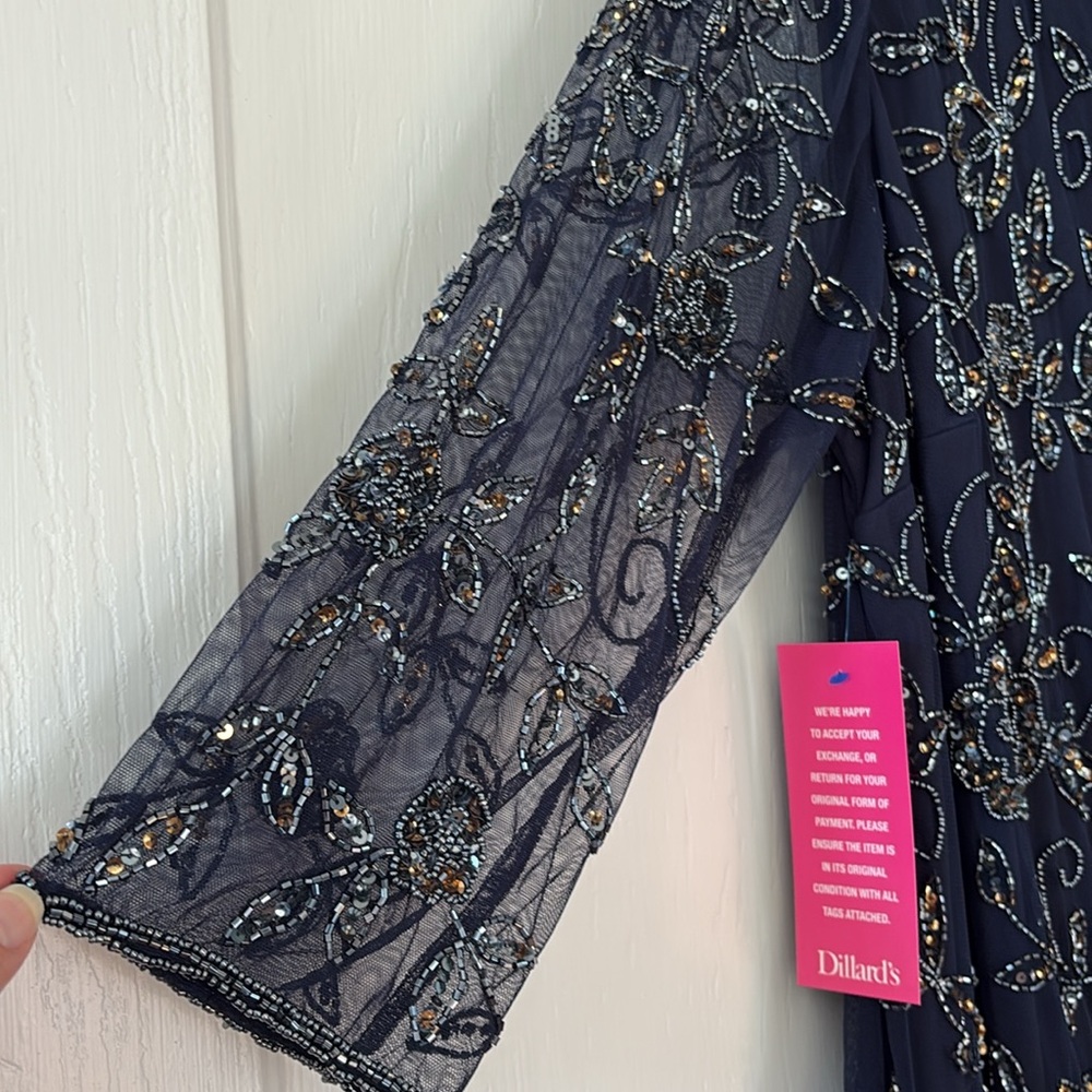 Pisarro Nights Navy 3/4 Sleeve A-Line Gown - Picture 5 of 6